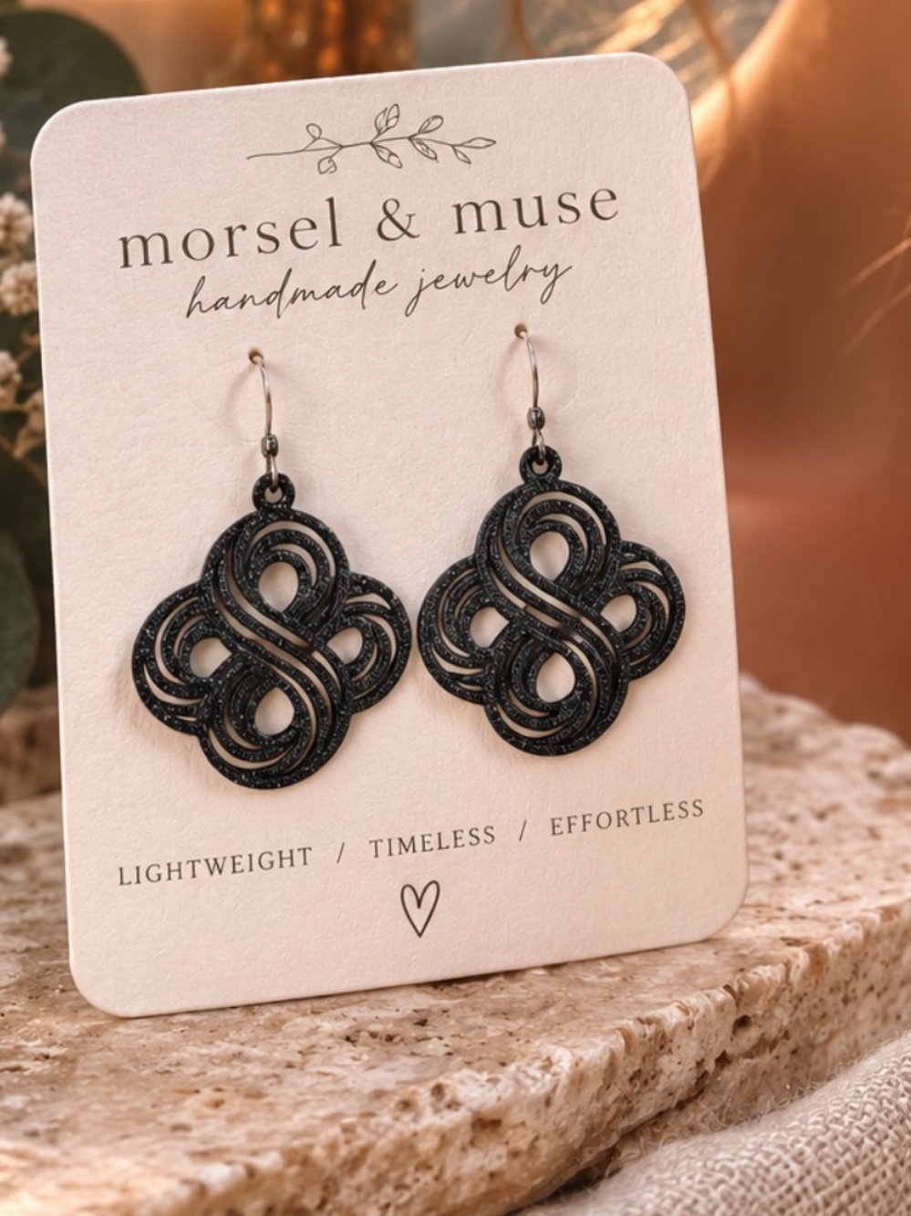 Korean Knot Inspired Dangle Earrings | Black iridescent  Statement Earrings